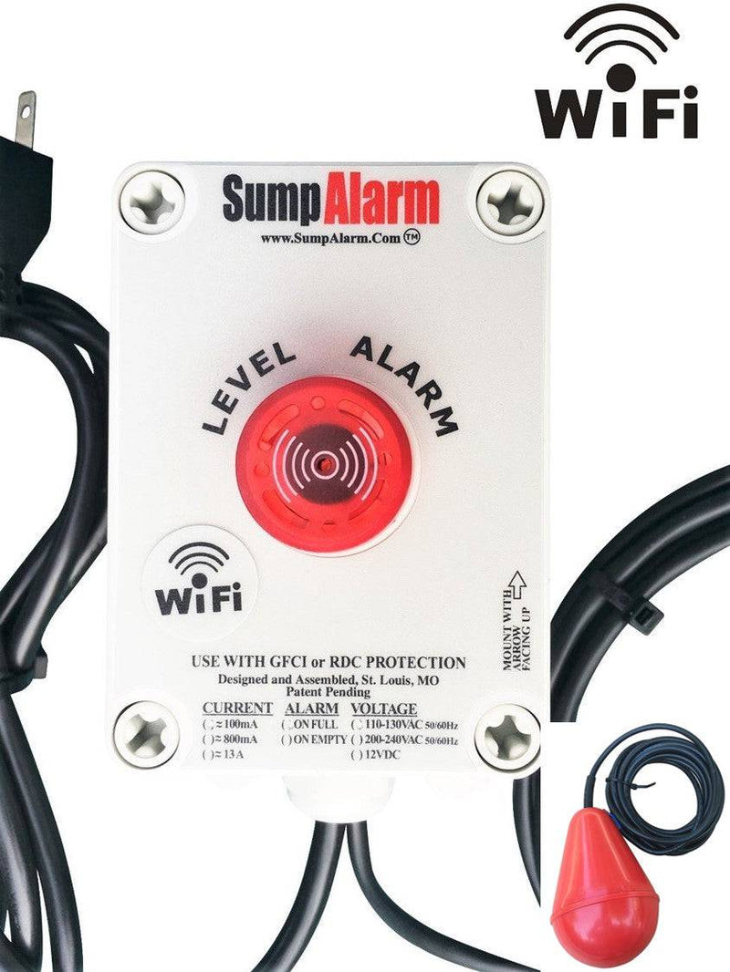 Sump Alarm Wifi Water Sensor, Wireless Sump Pump Alarm with Sludgeboss Float Switch for Indoor Outdoor Use, Weatherproof Water Detector Alarm with Free Email Alert, Audible Alarm & Server-Side Backup