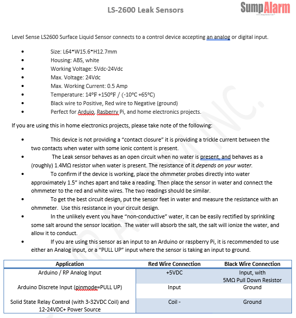 DC Floor Water Leak Sensor